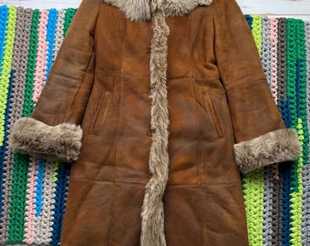 Vintage Real Sheepskin Coat Women's Shearling Coat Long Sheepskin Jacket Winter Leather Coat Boho Shearling