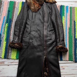 Vintage Real Sheepskin Shearling Coat Black Long Sheepskin Coat Winter Jacket Y2K