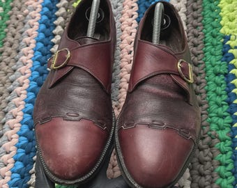 Vintage Bally Burgundy Leather Double Buckle Monk Strap Shoes Mens Dress Retro