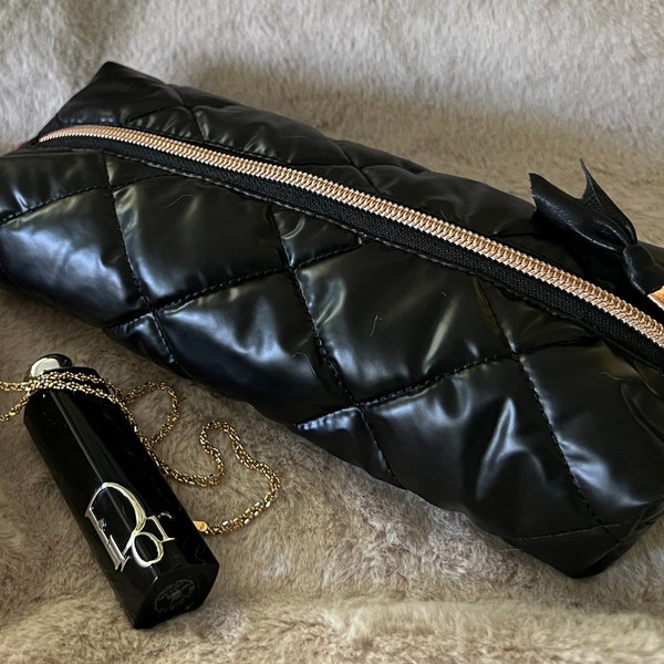Black quilted leather pouch
