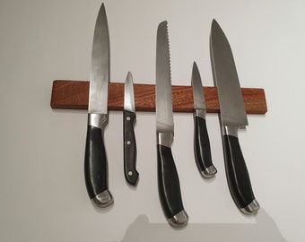 Wall mount wooden magnetic knife / utensils / tools block with 5 embedded magnets holding upto 2kg each