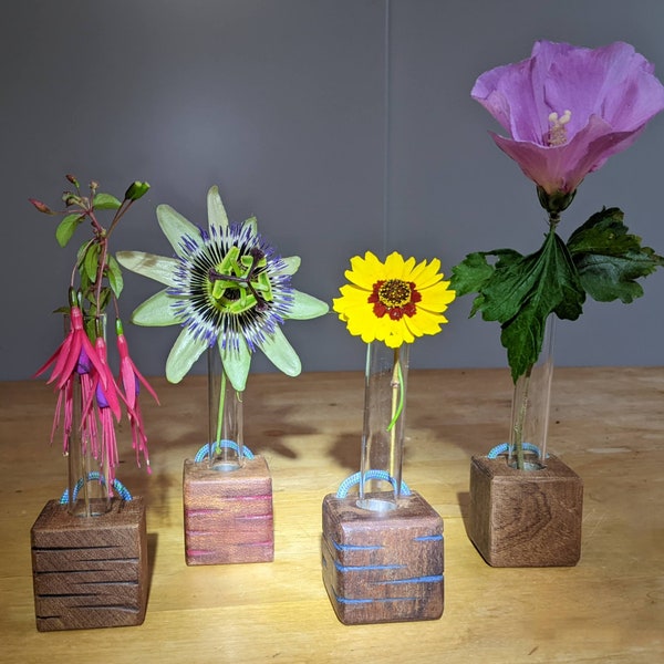 Mini cube vase / reclaimed wood test tube vase / wall vase / propagation station