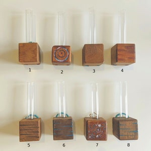 Mini cube vase / reclaimed wood test tube vase / wall vase / propagation station 6 (blue lines)