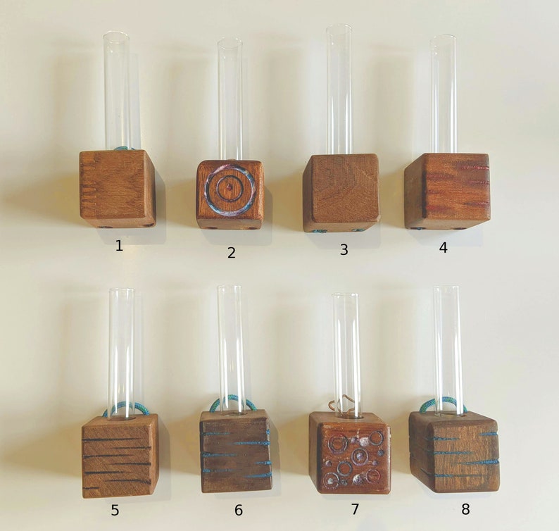 Mini cube vase / reclaimed wood test tube vase / wall vase / propagation station 6 (blue lines)