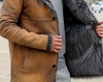 Fur Collar Shearling Jacket Sheepskin Bomber Sherpa Aviator Jacket Brown B3 Bomber Hooded Shearling Coat Hood Cockpit Pilot Flight Jacket