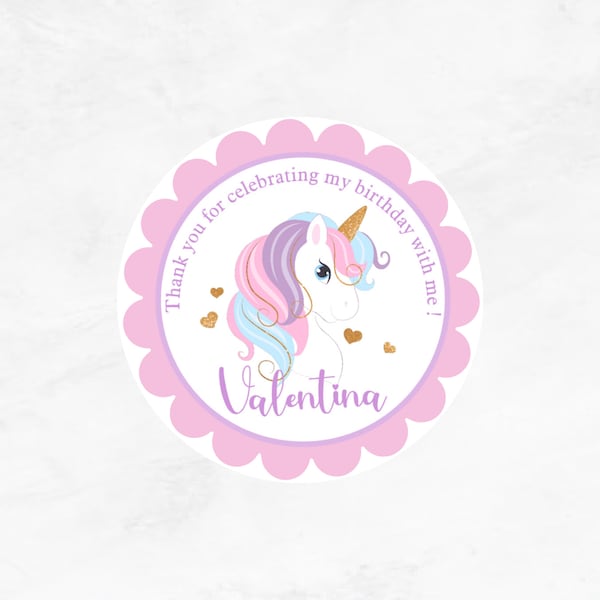 Unicorn Stickers, Unicorn Party Stickers, Personalized Birthday Party Favor Thank You Stickers