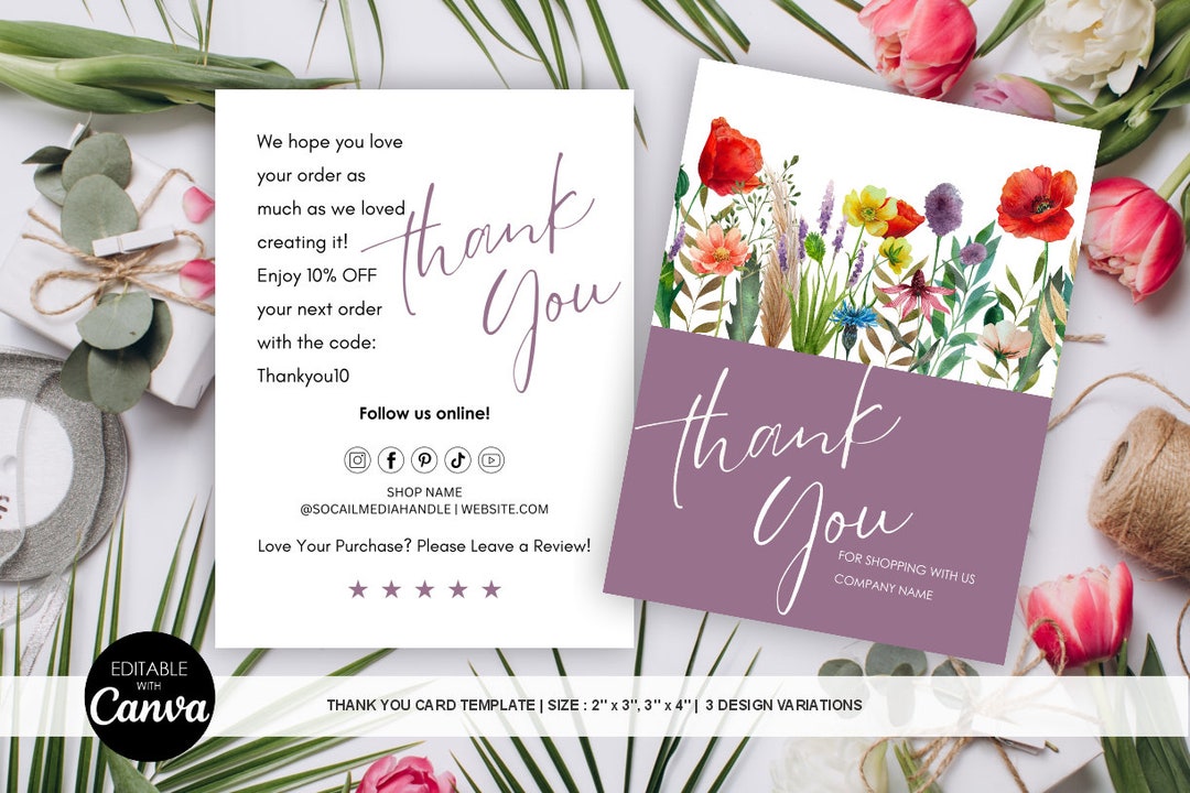 Editable Business Thank You Card Canva Template, Elegant Customer ...