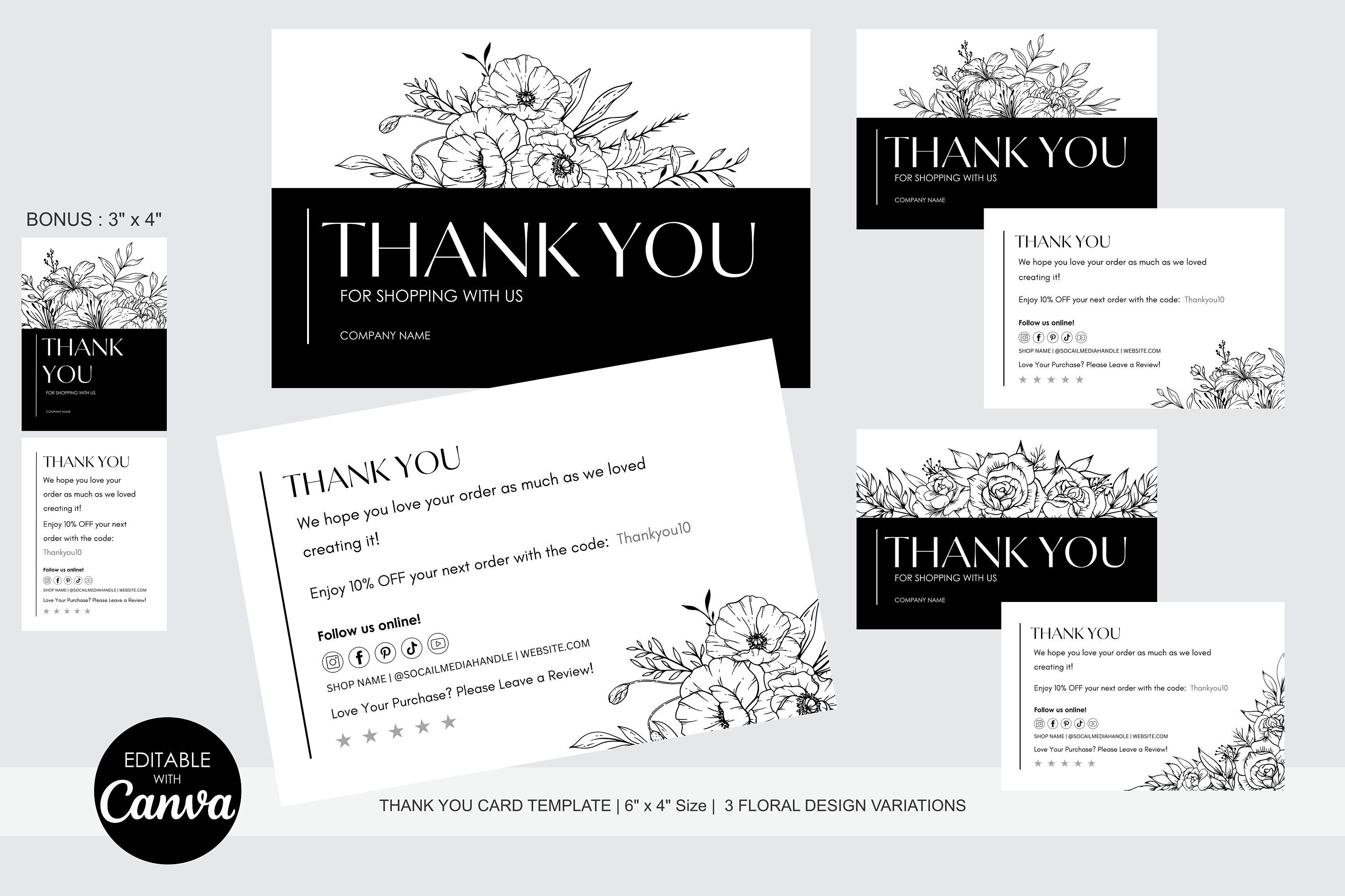 Editable Business Thank You Card Canva Template, Elegant Customer ...