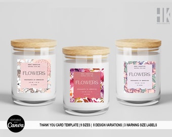 Candle Label Template Canva, Editable Candle Label Design, Printable Custom Candle Product Label, Candle Label Editable, Floral Labels