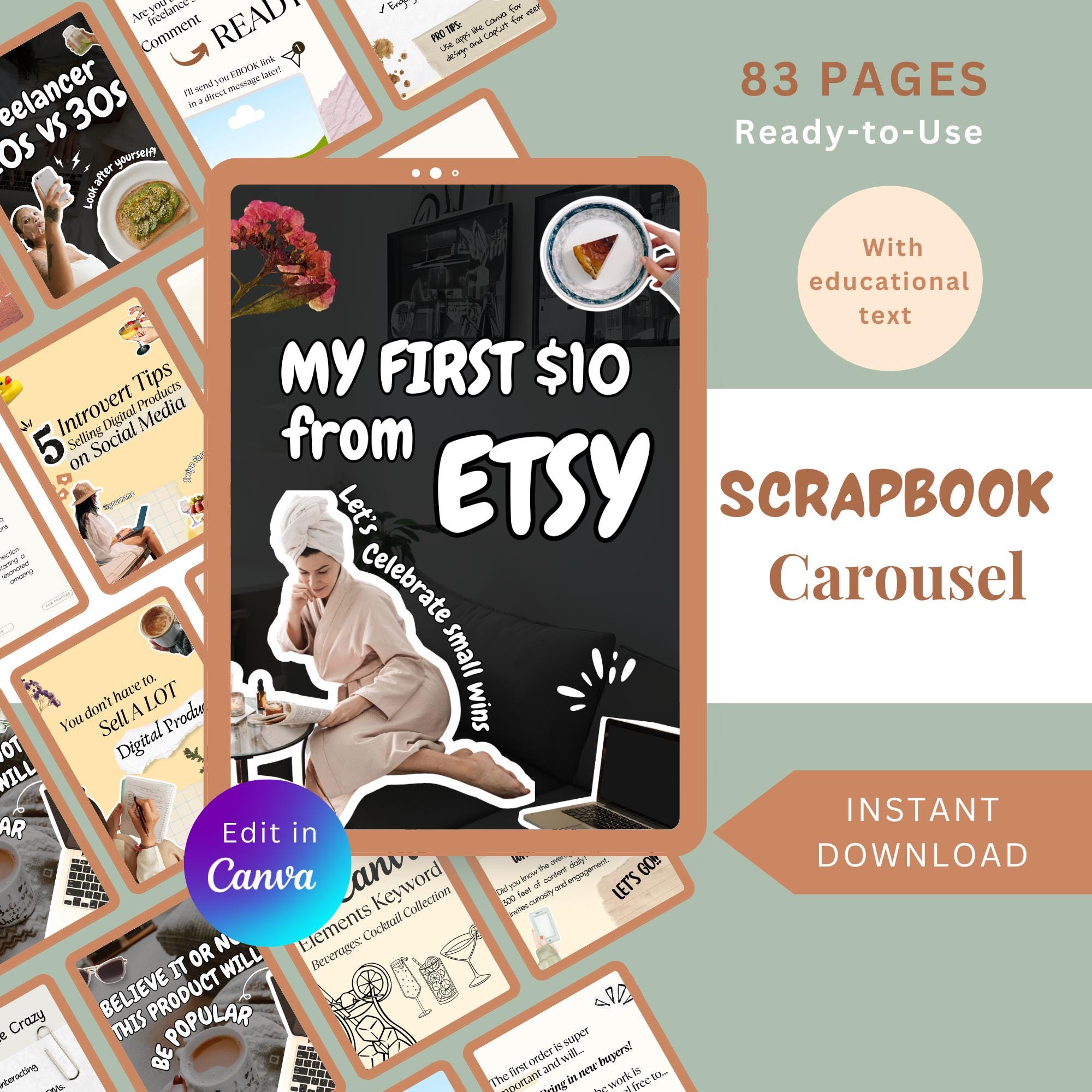 83 Scrapbook Carousel Posts: Social Media Templates Bundle (canva) - Etsy
