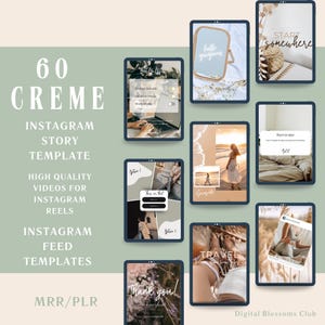 60 Creme Instagram Templates | Reels Video Templates | Instagram Story + Feed Bundle | Aesthetic Canva Templates | MRR/PLR Included