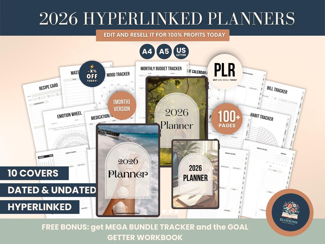 2026 Hyperlinked Digital Planner Templates | Canva Editable PLR Bundle ...