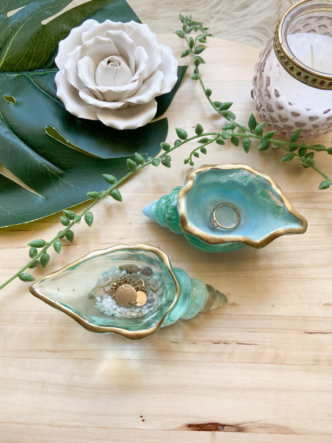 Resin Shell Jewelry Dish Ring Dish Jewellery Display Handmade Home