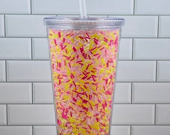 The Summer Sunshine Sprinkles Tumbler (Faux sprinkles, sprinkles tumbler, snow globe tumbler, confetti tumbler, fake sprinkles)