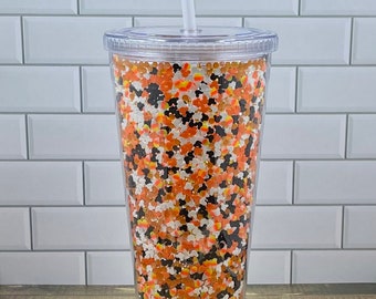 The Trick or Treat Down Main Street Tumbler (Rhinestone tumbler, fake sprinkles tumbler, halloween tumbler, halloween sprinkles)