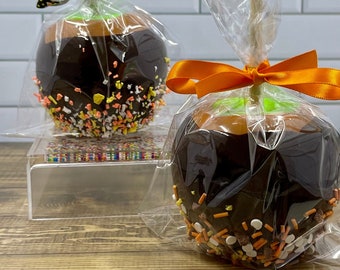 The Candy Corn or Pumpkin Pie Caramel Apple (faux caramel apple, fake halloween candy, halloween tiered tray decor, halloween home decor)