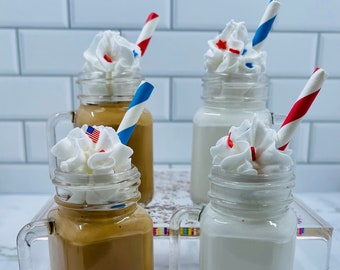 The 4th of July Milkshake (Faux milkshake, fake milkshake, summer tiered tray decor, 4th of July home decor, Independence Day tiered tray)