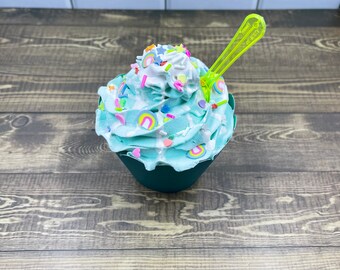 The Lucky Charms Cupcake -Faux whipped cupcake, tiered tray decor, st. patrick's day tiered tray decor, faux whipped topping, faux sprinkles