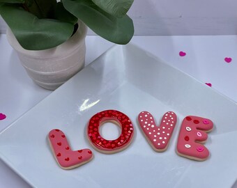 The LOVE Sugar Cookies (Fake sugar cookies, faux sugar cookies, valentines day decor, pink tiered tray decor, valentines tiered tray decor)