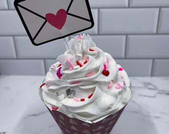 The Love Letter Cupcake (Faux whipped cupcake, valentine's tiered tray decor, faux whipped topper, faux sprinkles, faux cupcake)