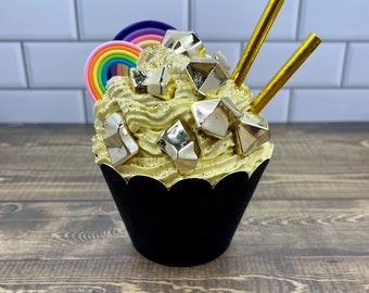 The Pot of Gold Cupcake (Faux whipped cupcake, St. Patrick's Day tiered tray decor, faux whipped topper, faux sprinkles, shamrock)