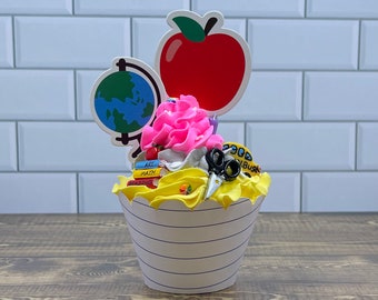 The School is Cool Cupcake (Faux whipped cupcake, teacher appreciation, classroom decor, school decor, fake whipped cupcake, fake sprinkles)