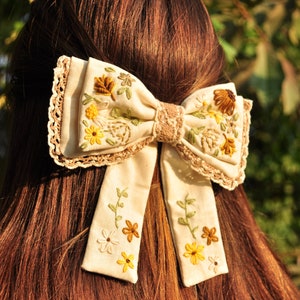 Embroidered Bow / Hair Handmade Bow With Embroidery / Girl Gift / Headband Gift / Hair Bow / Vintage Hair Accessory/ Embroidered accessory image 2