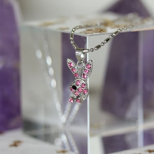 Necklace Chain Silver Play Boy Bunny Vintage Fashion 90's Ring Earring