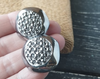 Vintage chunky silver tone textured clip on earrings abstract circle