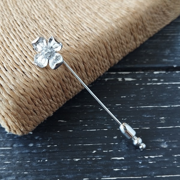 Vintage Crown Trifari stick pin brooch silver flower floral brooch 50s