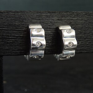 Vintage hoop silver tone rhinestone clip on earrings