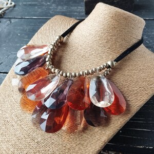 Vintage necklace two strand with brown tones chunky dangling drops plastic pendants gold beads
