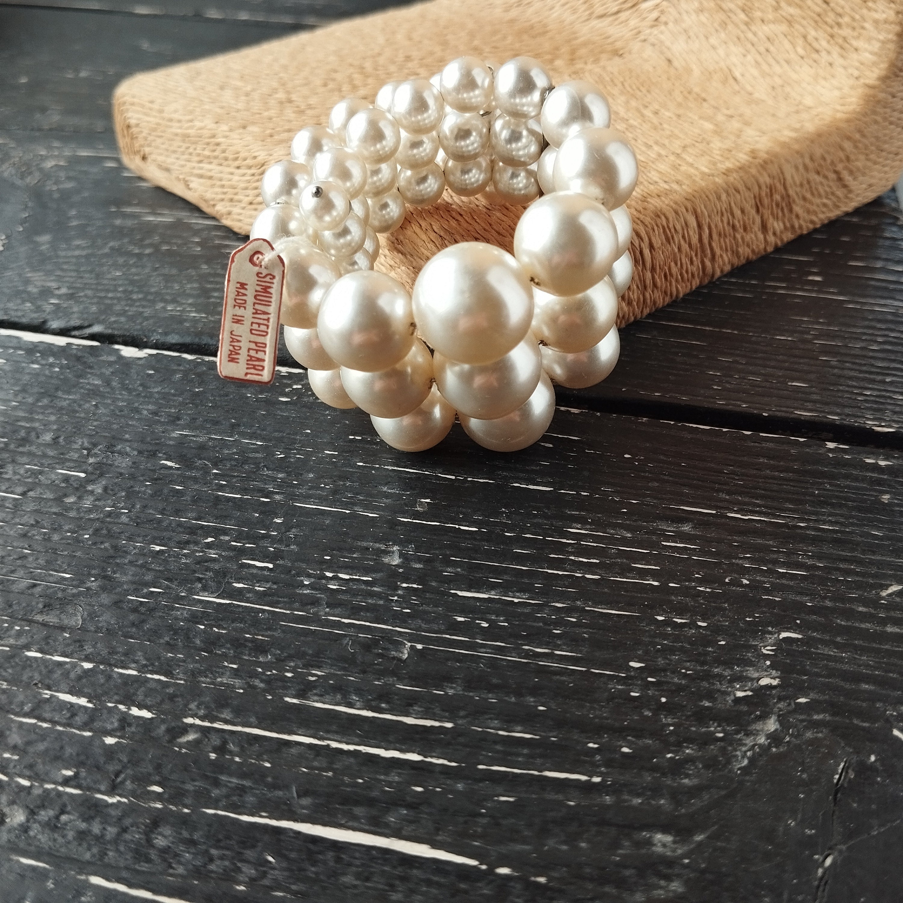 Vintage 1960s JAPAN 5mm Ivory Glass Pearl Bracelet, Hand