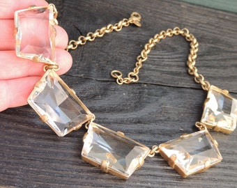 Vintage J.Crew gold tone clear glass necklace j crew jcrew