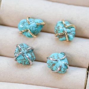 Raw Turquoise Earrings, Gemstone Earrings, Natural Turquoise Jewelry, Blue Earrings, Silver Earrings, Gold Stud Earrings, Crystal Jewelry