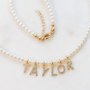 Personalized Necklace, Dainty Pearl Necklace, Personalized Jewelry, Initial Necklace, Dainty Name Necklace Gold, Custom Letter Necklace Gift