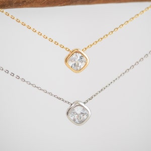 Gold Necklace, Tiny Solitaire Necklace, Solitaire CZ Necklace, CZ Solitaire Necklace, Minimal Necklace Gold, Solid Silver Chain, Waterproof