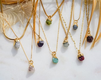Gemstone Necklace, Emerald Necklace, Tanzanite Necklace, Raw Moonstone Necklace, Raw Ruby Necklace, Raw Citrine Necklace, Peridot Necklace