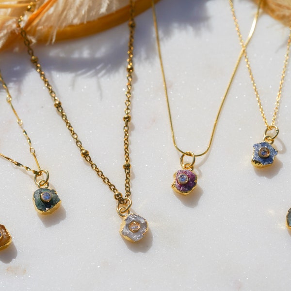 Gemstone Necklace, Raw Stone Necklace, Garnet Necklace, Herkimer Diamond Necklace, Raw Ruby Necklace, Moonstone Necklace