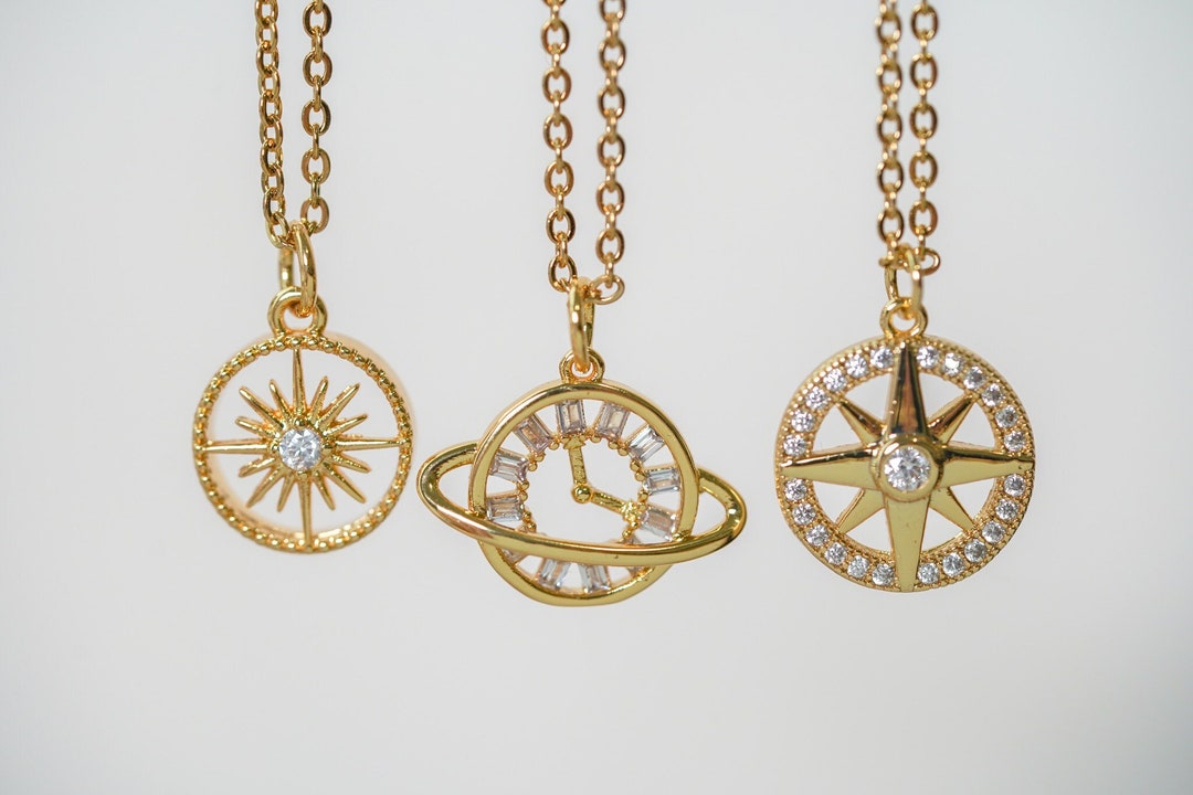Star Necklace, Crystal Star Necklace, Charm Necklace, Clock Necklace