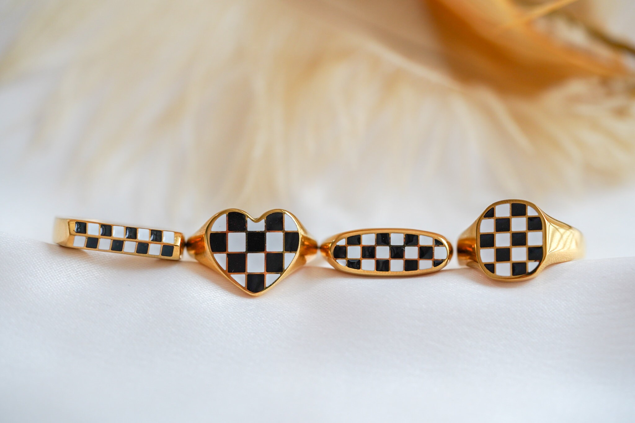 Checkered Ring, 18K Gold Plated Ring, Gold Dome Ring, Geometric Pattern ...