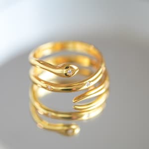 Sterling Silver Ring, 18K Gold Plated Snake Ring, Double Layer, Adjustable Ring, Silver Ring, Gold Ring, Waterproof Ring, Graduation Gifts