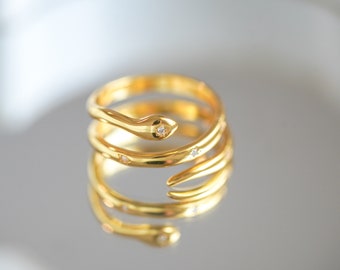 Sterling Silver Ring, 18K Gold Plated Snake Ring, Double Layer, Adjustable Ring, Silver Ring, Gold Ring, Waterproof Ring, Graduation Gifts