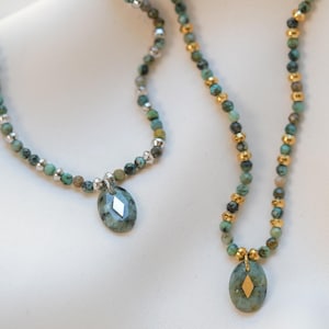 Green Mini Beads Necklace, Layering Charm Necklace for Women, Natural Jewelry Gift for Her, Stylish & Unique Necklaces, Green Stone Necklace