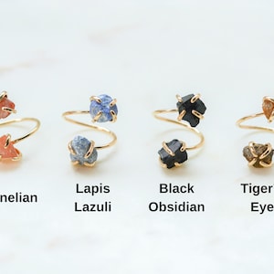 Carnelian Ring, Red Carnelian Ring, Crystal Lapiz Lazuli Ring, Gold Adjustable Ring, Black Obsidian Ring, Tigers Eye Ring, Gifts for Her image 3