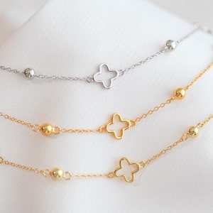 Sterling Silver Bracelet, Four Leaf Clover Jewelry, Four Leaf Clover Bracelet, Gold Clover Bracelet, Clover Gold Bracelet, Silver Bracelet