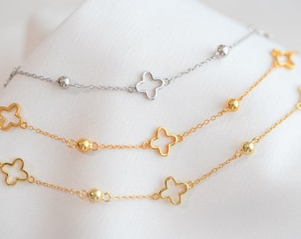 Sterling Silver Bracelet, Four Leaf Clover Jewelry, Four Leaf Clover Bracelet, Gold Clover Bracelet, Clover Gold Bracelet, Silver Bracelet