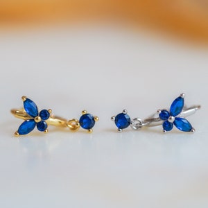 Blue Butterfly Earrings, Purple Butterfly Earrings, Huggie Earrings, Blue Earrings, Dangle Earrings, Insect Earrings, Gold Hoop Earrings