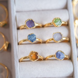 Gemstone Ring, Gold Ring, Sapphire Ring, Raw Gemstone Ring, Amethyst Ring, Raw Aquamarine Ring, Handmade Jewelry, Peridot Ring, Citrine Ring