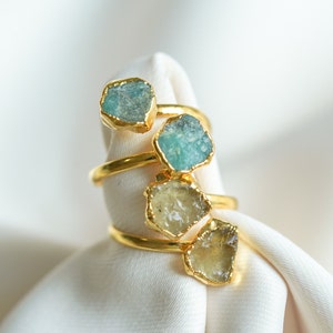 Gold Ring, Gemstone Ring, Raw Sapphire Ring, Raw Aquamarine Ring, Raw ...